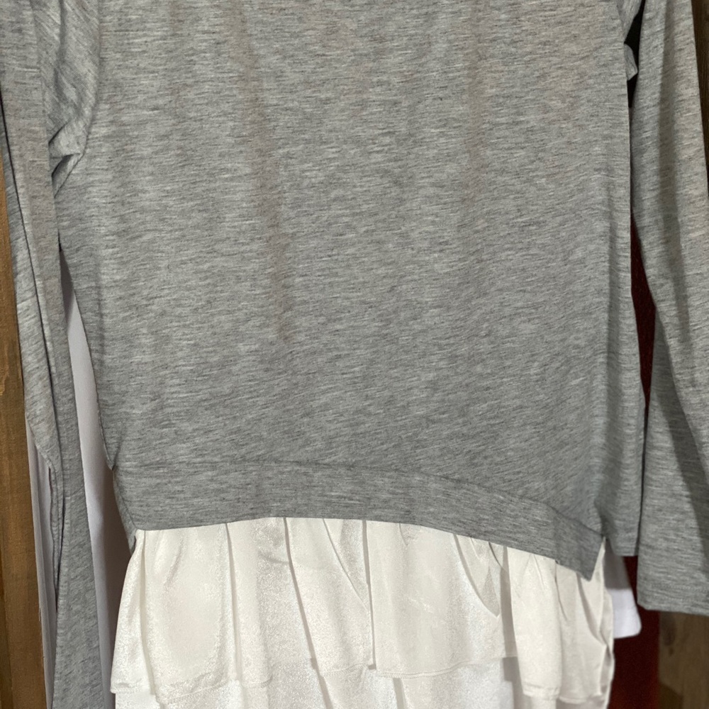 Double layer Ruffle Heather Grey Tee - Picture 3 of 6